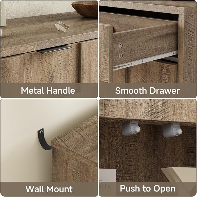 ONBRILL 61" Sideboard Buffet Cabinet with Storage, Large Coffee Bar Cainet with Doors and Drawers, Wood Credenza Console Cabinet Buffet Table for Kitchen Living Room Entryway (Washed Grey)