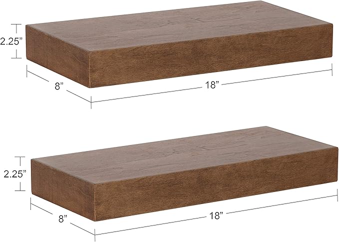 Kate and Laurel Havlock Modern Floating Shelves, Set of 2, Rustic Brown, Sophisticated Storage and Display Shelves for Wall