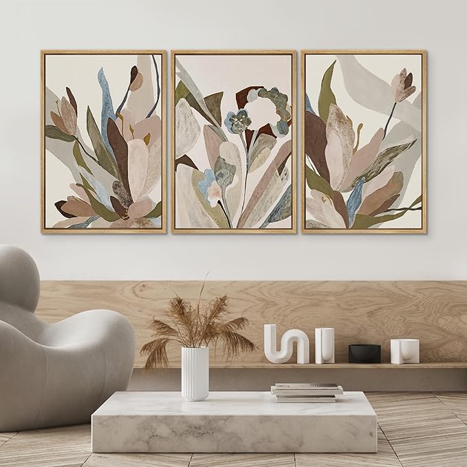 SIGNWIN Framed Canvas Print Wall Art Set Botanical Abstract Earthy Neutral Floral Illustrations Modern Art Decorative Boho Relax/Zen Nordic for Living Room, Bedroom, Office - 16"x24"x3 Natural