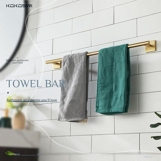 KOKOSIRI Bathroom Towel Bar Bath Towel Holders for Toilet Kitchen Cabinet Wall Mount 24 Inch Brushed Gold Stainless Steel B4005BG-L24