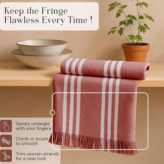 Stripe Kitchen Dish Towels 12 Pack, 16x26 Inches, Quick Drying Cloths, 100% Cotton, Absorbent Wash Rags, Washable and Reusable, Cleaning Towels for Dishes, Everyday Drying Use - Rust