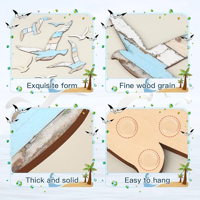 Zzbakress 11 Pcs Wooden Seagull Wall Decor Nautical Coastal Beach Wall Art Vintage Ornaments Unique Sea Birds Wall Sculpture for Home Bathroom Living Room Bedroom (Vintage)