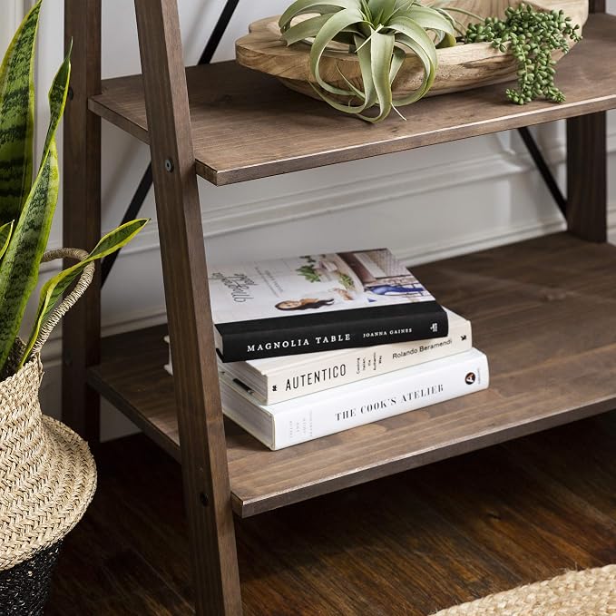 Walker Edison X Back Modern Farmhouse Wood Bookcase Bookshelf Home Office Living Room Storage, 4 Shelves, Brown