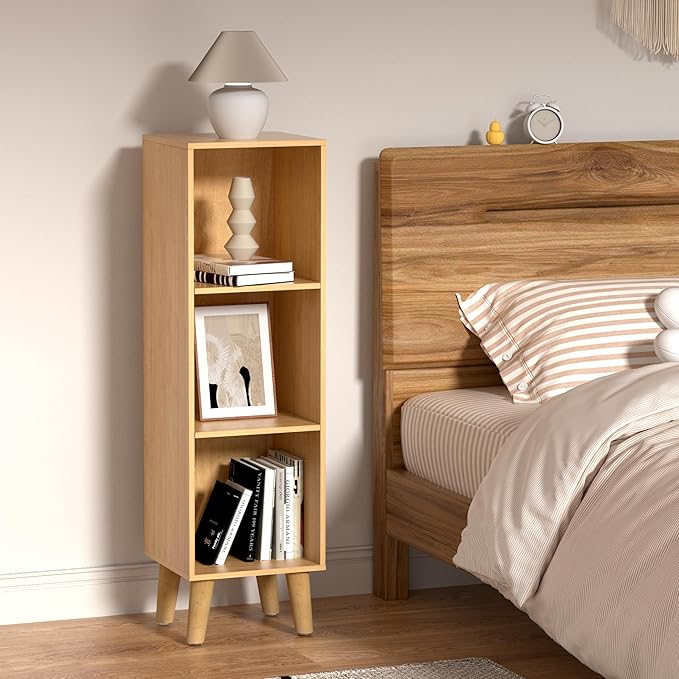 3 Cube Storage Organizer with Legs, 3 Tier Cube Low Bookcase Freestanding Storage Organizer for Home Office, Livng Room,Three-Cubes Open Shelf Short Bookshelf (Natural Oak, 3 Cube)