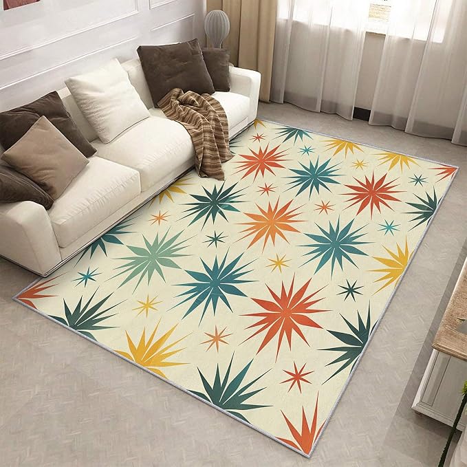 Retro Atomic Rugs for Living Room Decor, 5x6 ft, Mid Century Modern Area Rugs for Bedroom, Soft Non Slip Washable 50s Abstract Geometric Carpet Home Decorations D-g48