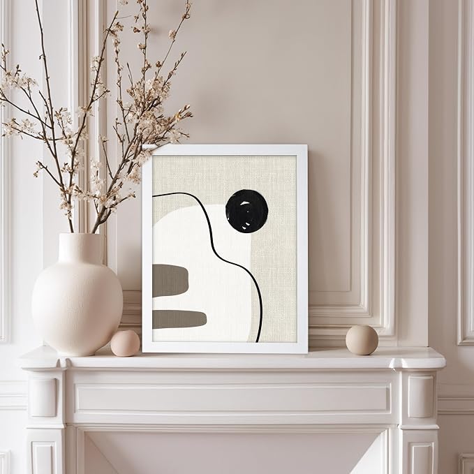 Poster Master Linen Shapes Poster – Lines on Linen Print – Chic Boho Art – Modern Abstract Artwork – Mid-Century Modern Piece – Great Bedroom or Living Room Decor – 8x10 White Framed