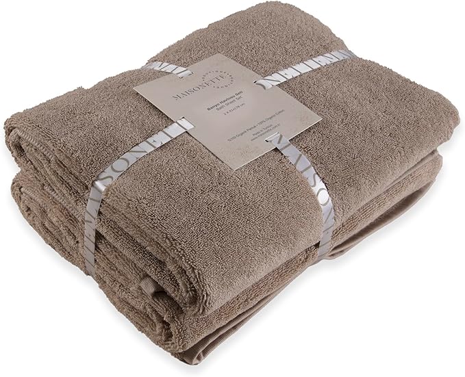 Maisonette Elegance 100% Organic Cotton Turkish Bath Sheets Soft Absorbent Oversized Bathroom Towels Ideal Quick Dry Extra Large Luxury Bath Towel Set for Shower (35" x 70", 2 Pack) Light Brown (Dune)