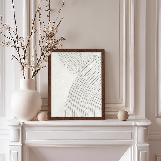 Poster Master Soft Lines Poster - Spiral Circle Print - Texture Art - Abstract Art - Mid Century Modern Art - Aesthetic Art - Acrylic Waves Art - Rustic Bedroom Wall Decor - 8x10 Brown Framed