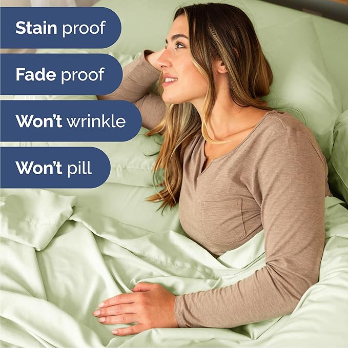Queen Size 4 Piece Sheet Set - Comfy Breathable & Cooling Sheets - Hotel Luxury Bed Sheets for Women & Men - Deep Pockets, Easy-Fit, Soft & Wrinkle Free Sheets - Light Sage Green Oeko-Tex Bed Sheets