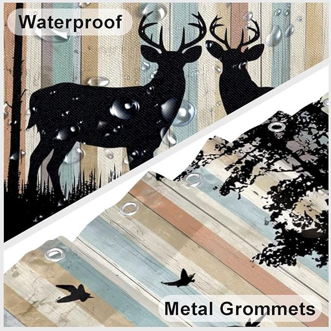 Rustic Deer Shower Curtain Farmhouse Tree Country Shower Curtains for Bathroom Waterproof Fabric Bath Curtain Decor with Hooks
