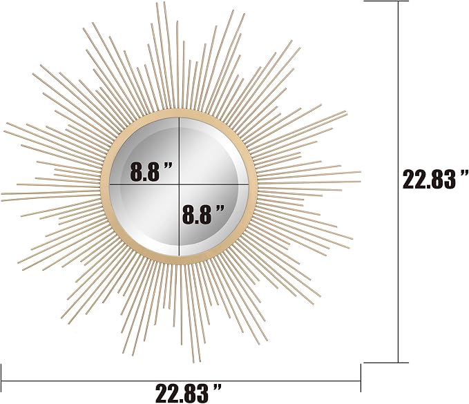 Stonebriar Round 23" Antique Gold Metal Starburst Hanging Wall Mirror with Attached Mounting Bracket, Decorative Decor for the Living Room, Bedroom, Bathroom, Hallway, and Entryway