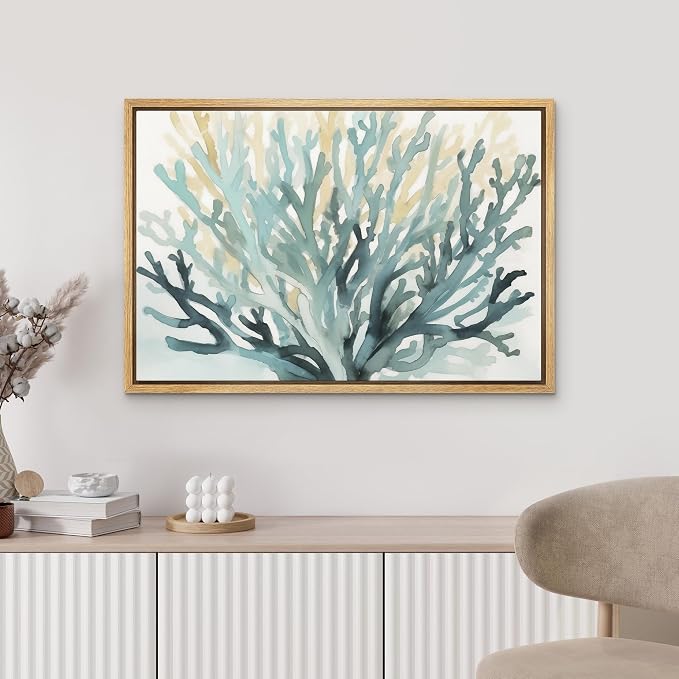MUDECOR Framed Canvas Print Wall Art Modern Watercolor Coral Branch Abstract Illustrations Minimalism Decorative Bohemian Colorful Zen for Living Room, Bedroom, Office - 16"x24" NATURAL