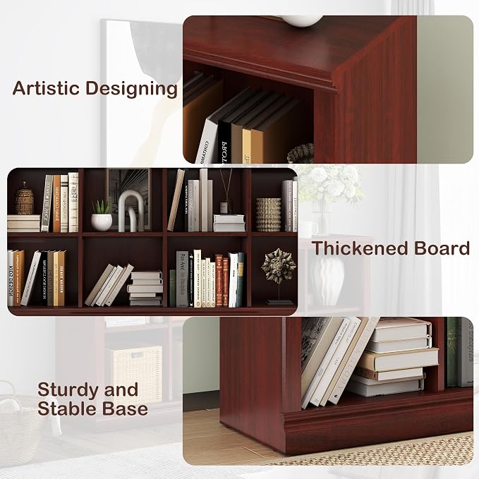 Bevfint 8 Cube Storage Organizer Bookcase - 2 Tiers 8 Storage Cube Adjustable Space Book Case, Display Cabinet Organizer, 54.7 inch Width Horizontal Bookshelf for Home Library Office, Mahogany