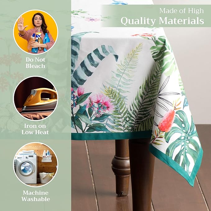 Maison d' Hermine Table Cloth Square Table 100% Cotton 60 x 60 Inches Tablecloth Reusable Decorative for Dining Room Farmhouse Home Valentines Day Decorations Spring Summer - Tropiques