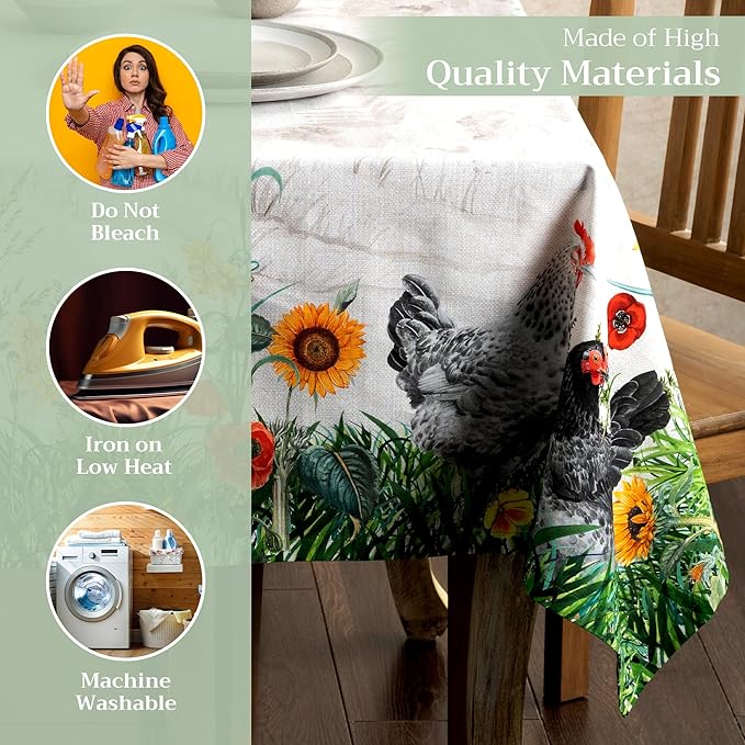 Maison d' Hermine Table Cloth Rectangle Table 100% Cotton 70 x 108 Inches Tablecloth Reusable Decorative for Dining Room Farmhouse Home Valentines Day Decorations Spring Summer - Basse Cour