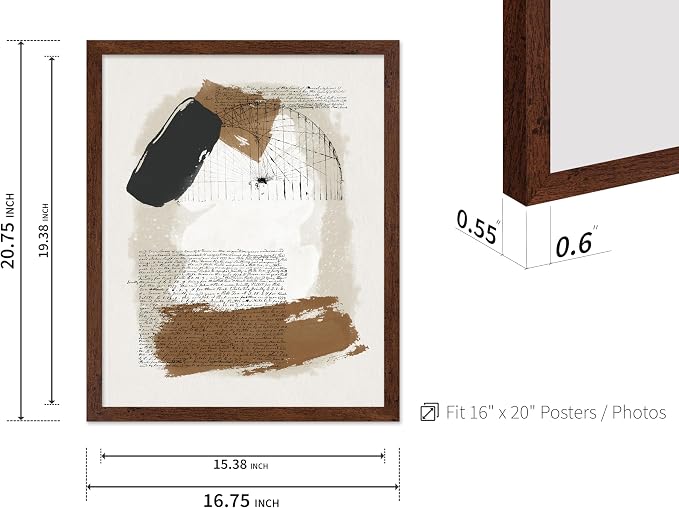 Poster Master Abstract Written Message Poster - Watercolor Print - Note Art - Chic Boho Design - Abstract Illustration - Great Bedroom or Living Room Decor - 16x20 Brown Framed
