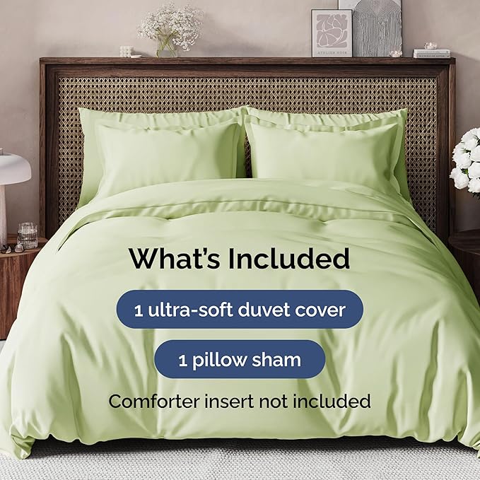 Duvet Cover Twin/Twin XL Size - Extra Soft Twin/Twin XL Size Duvet Cover - Lightweight, Breathable & Cozy w/Zipper Closures and Ties - 68" x 90" Inches - (Light Sage Green) Comforter Not Included