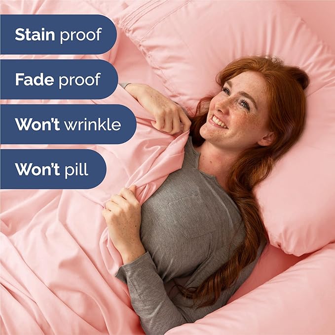 Split King Size 5 Piece Sheet Set - Comfy Breathable & Cooling Sheets - Hotel Luxury Bed Sheets for Women & Men - Deep Pockets, Easy-Fit, Soft & Wrinkle Free Sheets - Baby Pink Oeko-Tex Bed Sheet Set