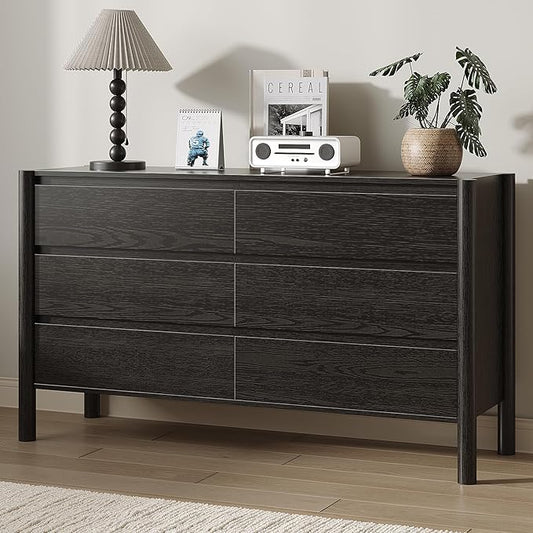 Dresser for Bedroom,6-Drawers,47" Wide Farmhouse Large Dressers & Chest,4 Solid Wood Legs,TV Stand, Storage Organizer Furniture for Bedroom(Black)