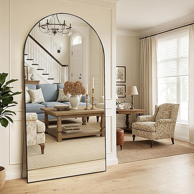MISSDAY Oversized Arched Full Length Mirror, 83"x44" Black Full Body Mirror with Stand, Floor Mirror Large Free Standing, Leaning or Hanging, Aluminum Frame Mounted Mirrors Wall Mirrors for Bedroom