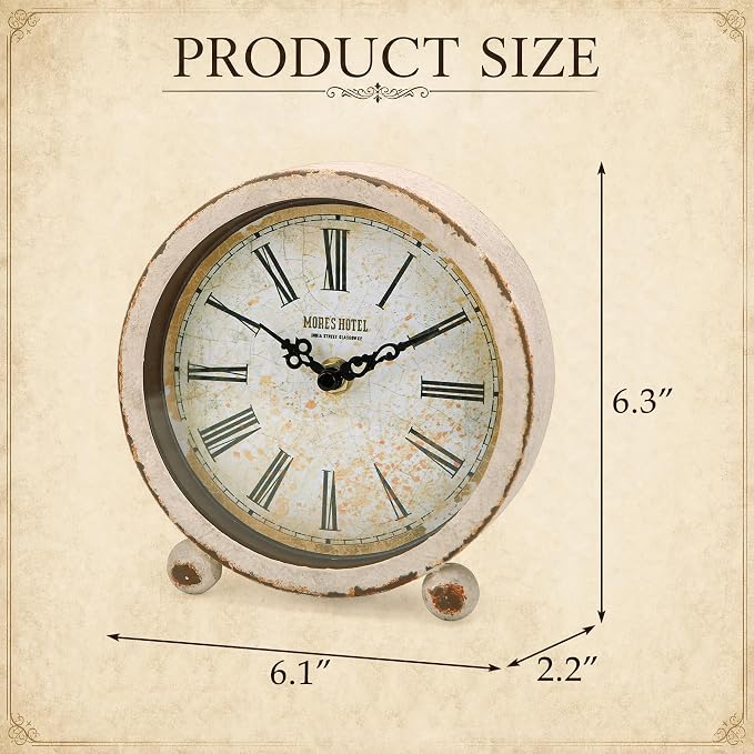 NIKKY HOME Vintage Table Clock, Metal Desk Clocks Retro Non-Ticking Clock Antique Non-Alarm Desk Clocks for Bedroom Living Room Indoor for Home Decor