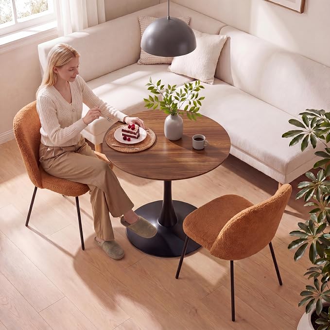 24 Inch Round Dining Table,Mid-Century Tulip Table with Metal Pedestal Base,Modern Leisure Table for Small Space Kitchen Dining Room,Easy Assembly,Walnut and Black