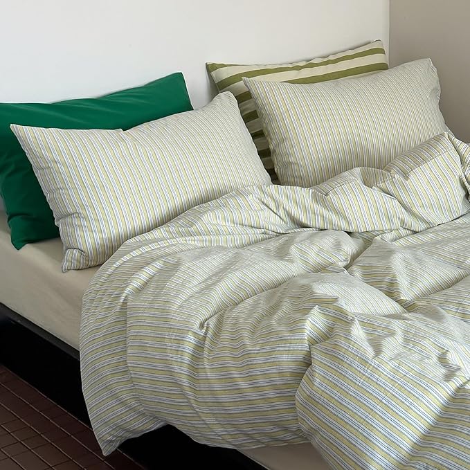mixinni Vintage Geometric Striped Duvet Cover Set - 3 Piece 100% Washed Cotton Twin XL Size Bedding Set with Matching Pillowcases | Mid-Century Modern Design | Ultra Soft & Breathable-Twin XL Size