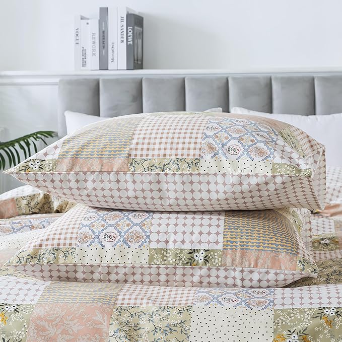 HoneiLife Duvet Dover King Size - 100% Cotton Comforter Cover, Patchwork Bedlinen Set with Zipper Closure & Corner Ties, 3-PC Rustic Comforter Cover Sets