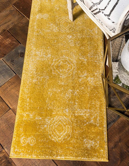 Unique Loom Bromley Collection Area Rug - Wells (2' x 13' 1" Runner, Yellow/ Ivory)