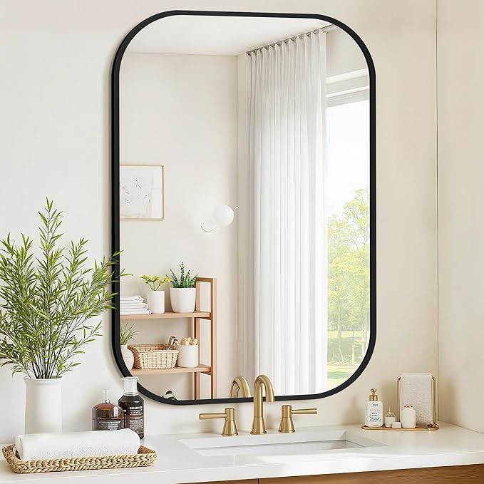 Bathroom Mirror for Wall, Black Bathroom Vanity Mirror for Over Sink 28 x 40, HD Reflection Shatterproof Mirror for Living Room Bedroom Entryway, Metal Frame Rectangular Shape