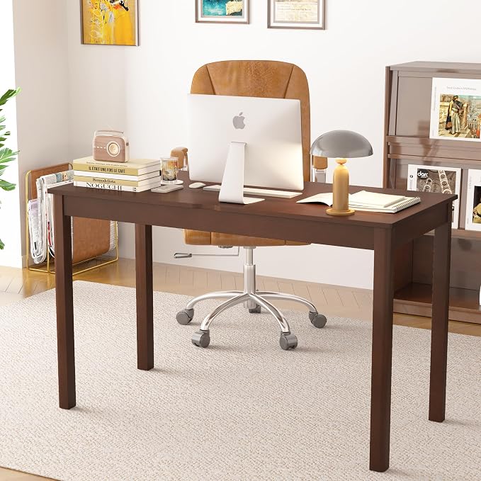 Solid Wood Desk with Drawers - 47 x 22 Inch Vintage Desks, Mid Century Modern Desks, Rubber Wood Study Table, Writing Desk with Drawers for Bedroom|Any Spaces - Walnut Color