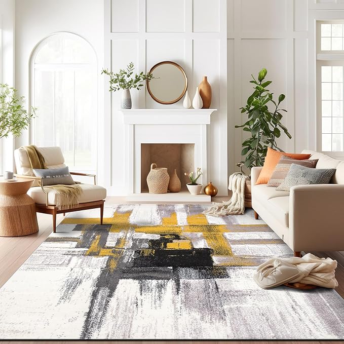 Rugshop Gold Modern Abstract Large Area Rug — Non-Shedding for Living Room, Office and Dining Room 8' x 10'