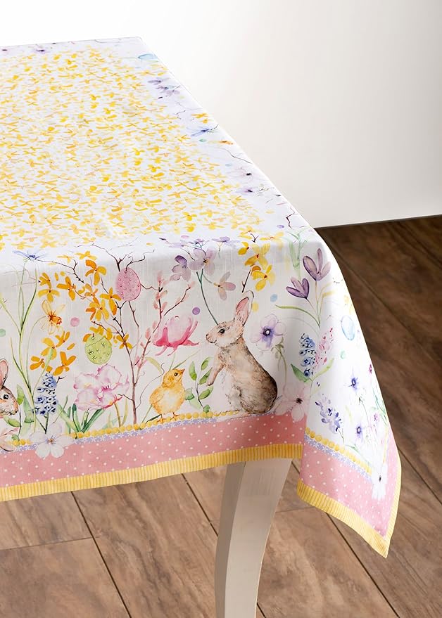 Maison d' Hermine Table Cloth Rectangle Table 100% Cotton 54 x 72 Inches Tablecloth Reusable Decorative for Dining Room Farmhouse Home Valentines Day Decorations Spring Summer - Easter Zest