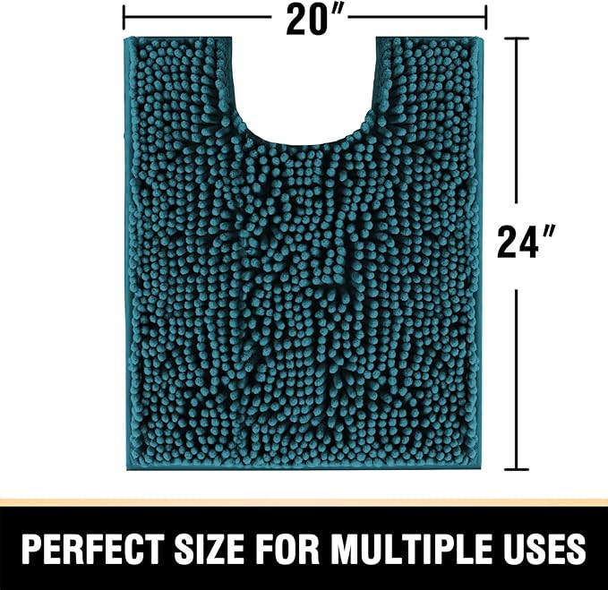 H.VERSAILTEX Toilet Mat U Shaped Bathroom Rugs Bath Mats for Bathroom Non Slip Luxury Chenille Bath Mat U Shape 20x24 Extra Soft and Absorbent Shaggy Rugs Washable Dry Fast - Dark Teal