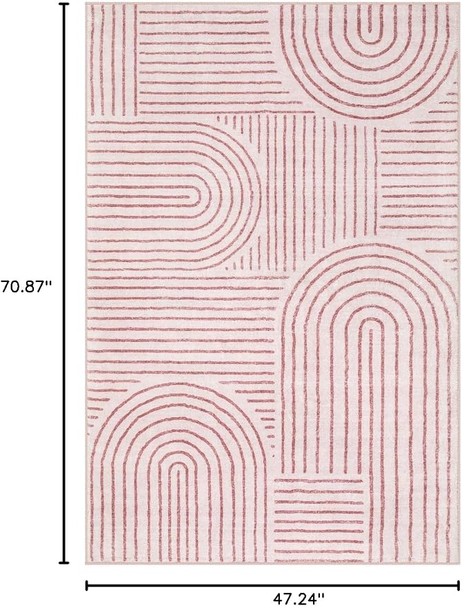 Lahome Abstract Washable Rugs, 4x6 Pink Rug for Bedroom Nursery Soft Non Slip Modern Living Room Rug, Ultra-Thin Non-Shedding Throw Carpet for Entryway Kitchen Office(4'x6',Pink)