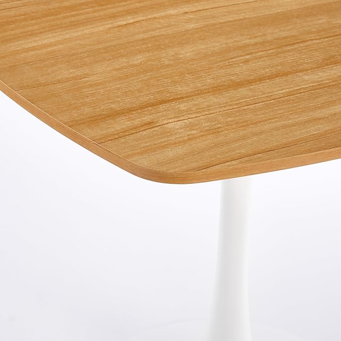 31.5 inches Square Dining Table for 4, Natural Special Kitchen Table with Tulip Shape & Metal Pedestal Base, Mid Century Modern Bistro Tulip Table for Kitchen, Small Space, Cafe