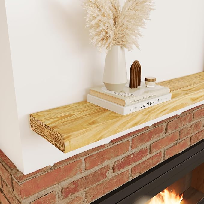 Howizz 60'' Pine Wood Floating Shelf for Wall, Rustic Wall Mounted Wooden Shelf with Invisible Brackets, Fireplace Mantel Shelf for Living Room, Bedroom, Bathroom & Home Decor, Natural Finish, 1 Pcs