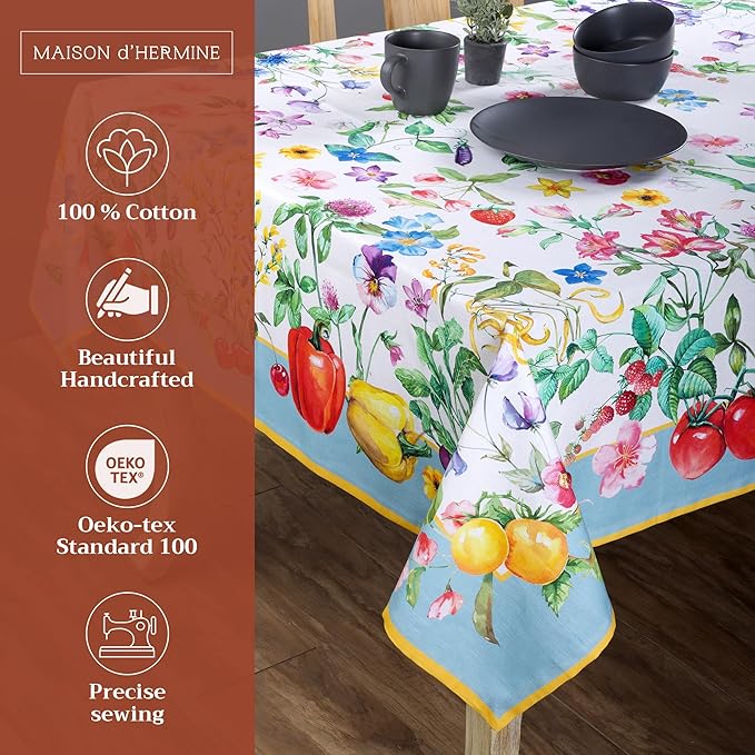 Maison d' Hermine Table Cloth Rectangle Table 100% Cotton 60 x 108 Inches Tablecloth Reusable Decorative for Dining Room Farmhouse Home Valentines Day Decorations Spring Summer - Giverny