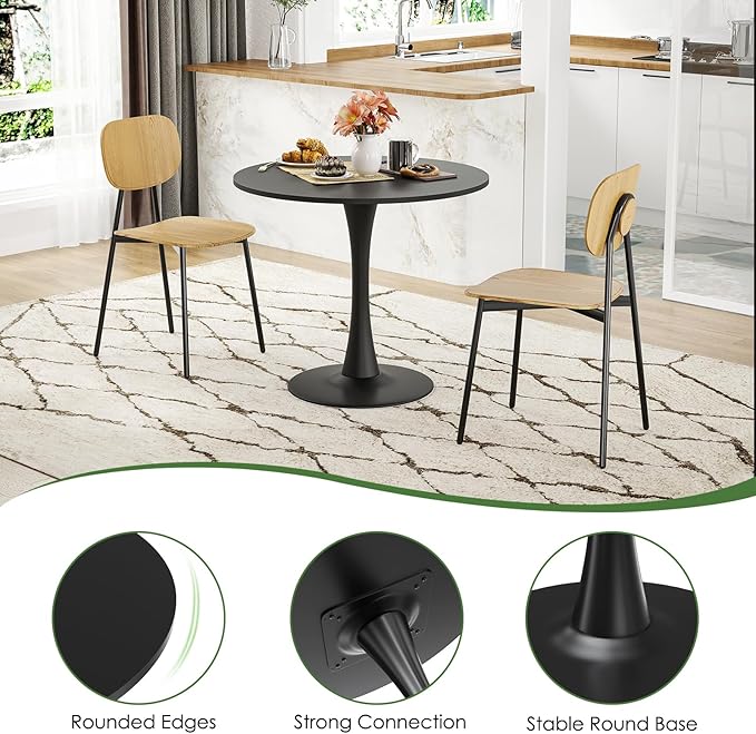 Soohow 31.5" Small Round Dining Table Seats Up to 2-4 People,Wood Tabletop Tulip Dining Table with Metal Pedestal Base