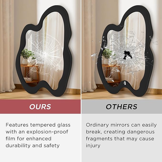 Irregular Wall Mirror - 24" x 32" Asymmetrical Wavy Mirror, Modern Decorative Wall Mirror with Black Wood Frame for Bedroom, Living Room, Entryway, Bathroom, Cloakroom