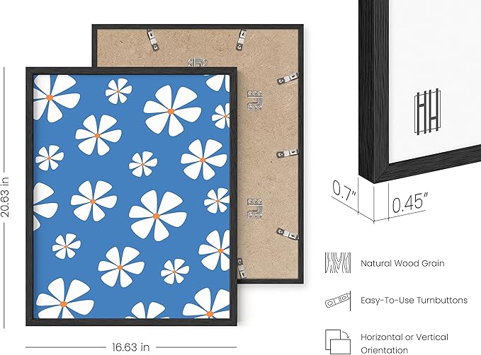 HAUS AND HUES Daisy Wall Art - Blue Floral Painting, Aesthetic Flower Picture for Home Decor (Black Frame, 16x20)