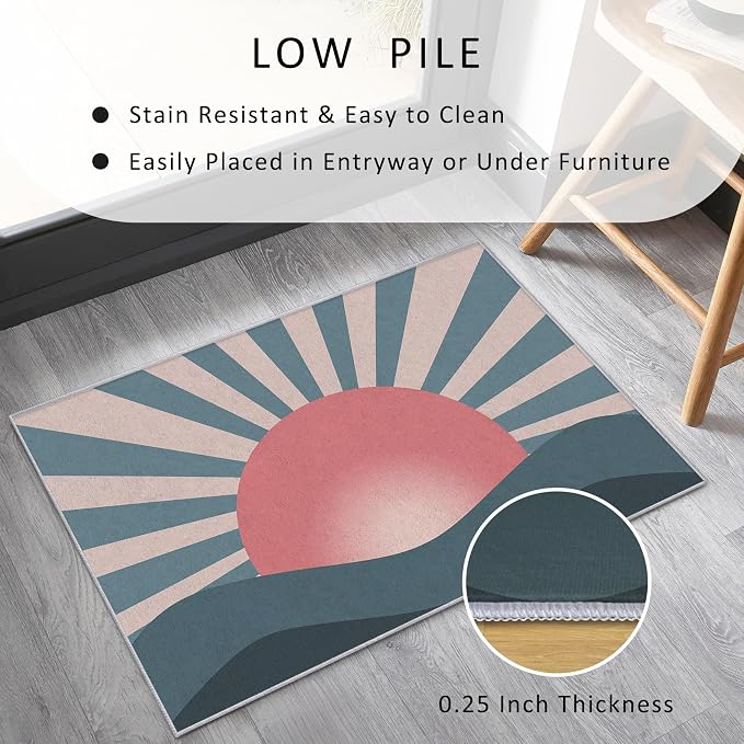 Boho Sun Rugs 6x9, Mid Century Modern Abstract Washable 6 x 9 Area Rug for Living Room, Bedroom, Low Pile Non Slip Stain Resistant Carpet, Mid Century Home Decor Accessories & M868