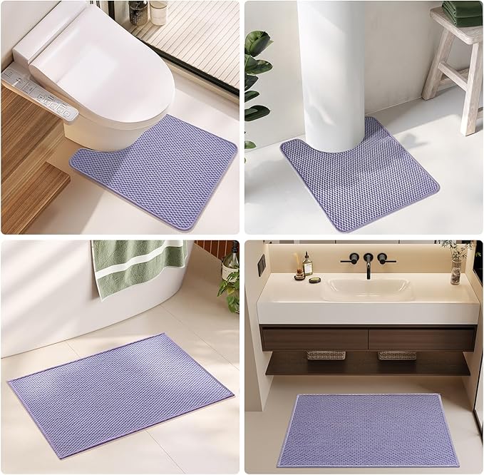 Bathroom Rugs Non Slip Washable, Super Absorbent Thin Bath Mat Quick Dry Low Pile Bathroom Rug, Lavender 20"x48"