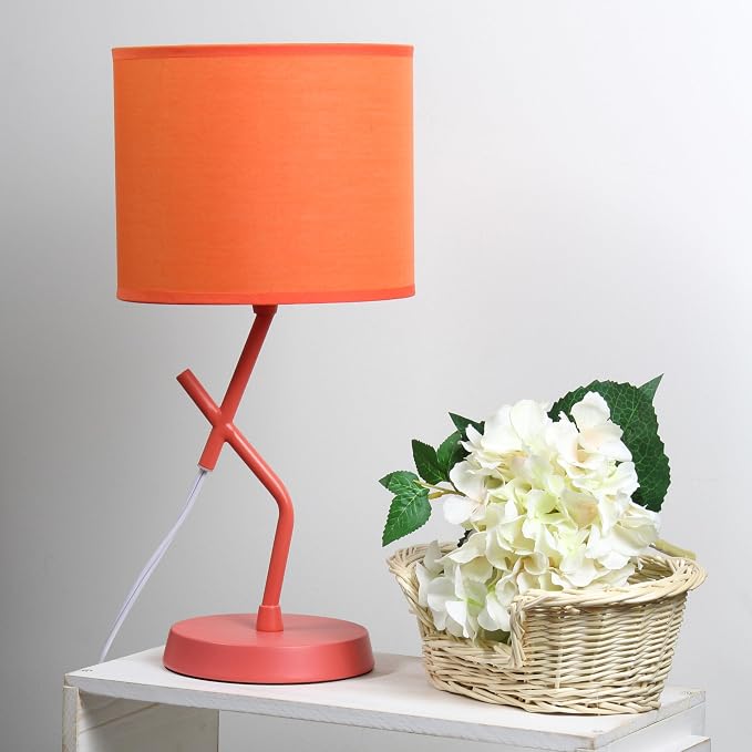 Simple Designs LT1172-ORG 17.13" Metal and Modern Abstract Table Lamp with Drum Fabric Shade, Bedroom, Office, Living Room, Dorm, Side Table, Orange