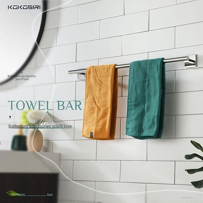 KOKOSIRI Single Towel Bar Bathroom Towel Holder for Bath Kitchen 20 Inch Necklace Holder Wall Mounted Chrome Stainless Steel B4005CH-L20