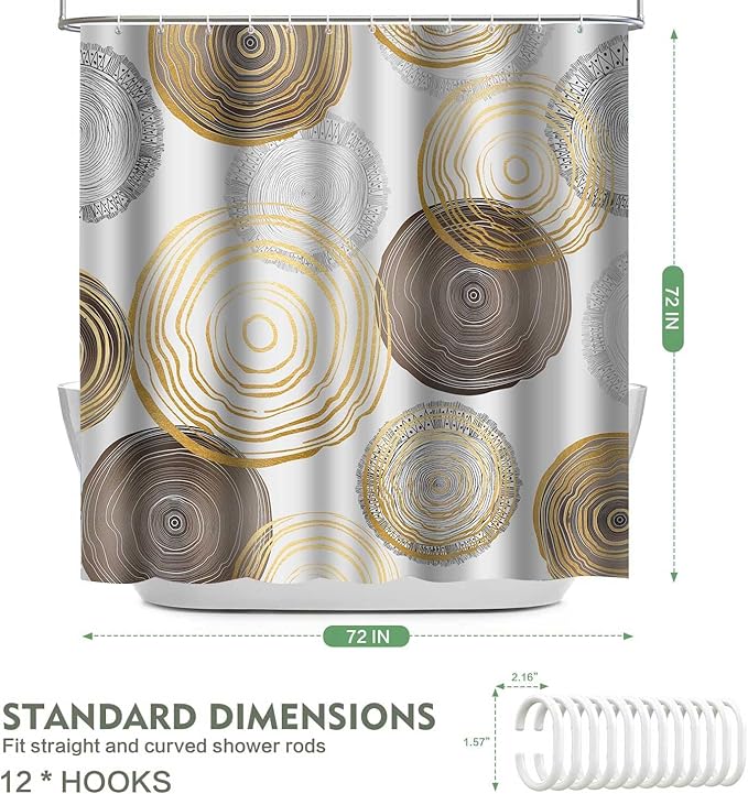Modern Abstract Shower Curtain, 72x72 inch Polyester, Circle Geometric Pattern Shower Curtain Sets, Mid Century Style Bathroom Curtains Decor Set with 12 Hooks YLOKTP0071