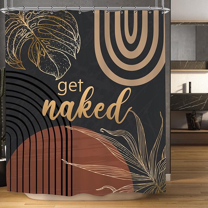 Yookeb Abstract Mid Century Bathroom Shower Curtain 60W by 71H Inch Minimalist Aesthetic Modern Contemporary Dark Get Naked Polyester Fabric 12 Plastic Hooks Waterproof Decor