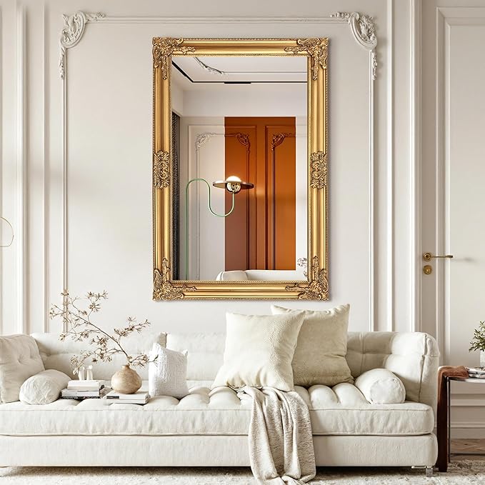 Vintage Gold Mirror for Wall, 30"x45" Antique Decorative Baroque Mirror with Imitation Metal Frame, Ornate Decorative Wall Mirror Decor for Entryway, Fireplace, Living Room, Hallway