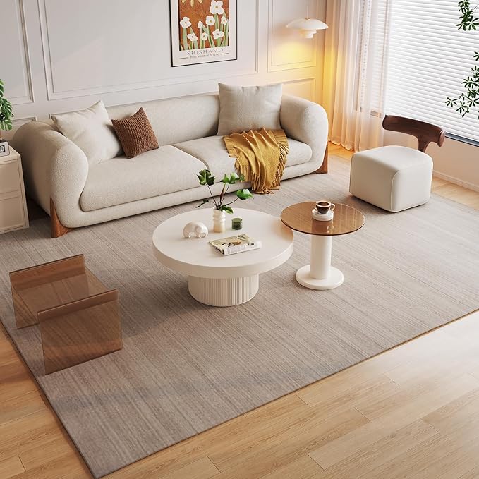 Nesting Coffee Table Set of 2, Round Shape Center & Small Tempered Glass Top Accent Side Table, Modern Home Decor Table Set for Living Room, Bedroom, Office