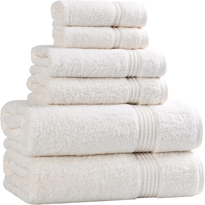 Superior Heritage Egyptian Cotton 6 Piece Towel Set, Heavyweight Towels for Bathroom, Guest Bath, Luxury Home Decor, Plush Absorbent Essentials, Includes 2 Bath, 2 Hand, 2 Face Towels, Ivory
